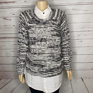 Kenzie black white sweater with shirt bottom detail size XL